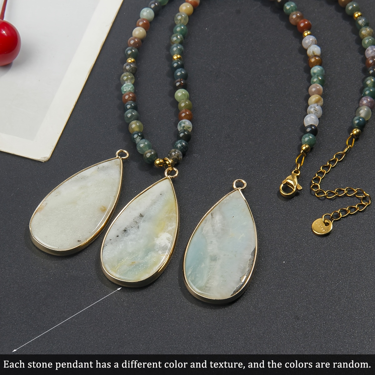 Retro Amazonite Teardrop Pendant Agate Necklace, Gift for Mom